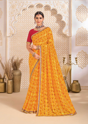 Laxmipati sarees Printed Bollywood Georgette Saree(Mustard)