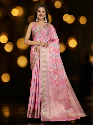 Divastri Woven Banarasi Organza Saree(Pink)