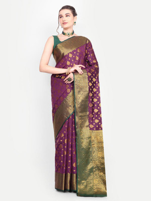 jayant creation Self Design, Woven Daily Wear Silk Blend, Jacquard Saree(Purple)