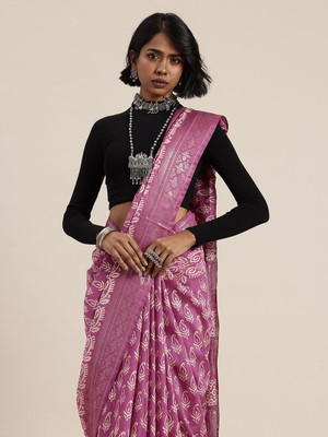 Taavi Self Design Handloom Silk Blend Saree(Purple)