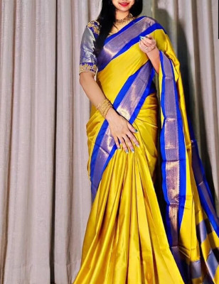 ELNOCK Woven Paithani Silk Blend Saree(Mustard)