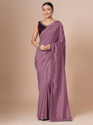 House of Pataudi Solid/Plain Daily Wear Silk Blend Saree(Purple)