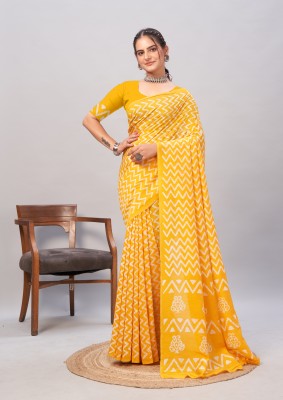 pramukh creation Printed Bandhani Chanderi Saree(Yellow)