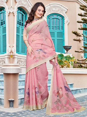 Tasrika Digital Print Chinnalapattu Cotton Linen Saree(Purple)