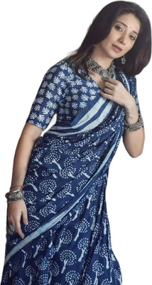 SITA MAHALAKSHMI FASHION Printed Handloom Cotton Blend Saree(Blue)