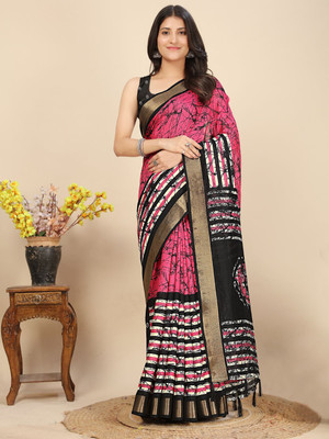 HouseOfCommon Printed Handloom Art Silk Saree(Pink)