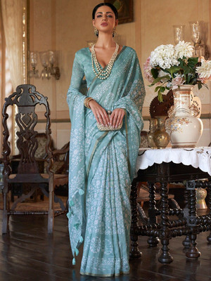 ANOUK Printed Banarasi Cotton Blend Saree(Green)
