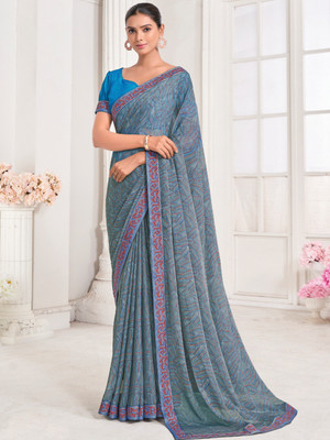 Divastri Printed Bollywood Chiffon Saree(Grey)