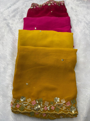 Sanjana Silks Embroidered Bollywood Georgette Saree(Mustard)