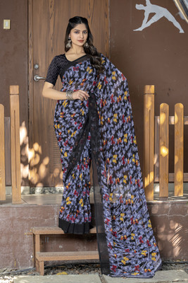 VIBHAGYAA Printed Daily Wear Chiffon Saree(Grey)