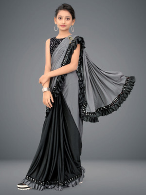 XOOM LADY Embellished Bollywood Lycra Blend Saree(Grey)