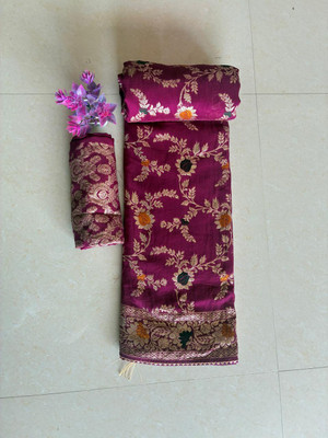 Shri Vianayak Floral Print Banarasi Silk Blend Saree(Maroon)