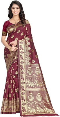 SATQ Woven, Embellished Banarasi Art Silk, Jacquard Saree(Maroon)