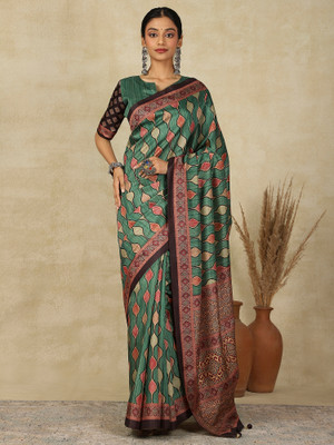 Divastri Printed Hand Batik Silk Blend Saree(Multicolor)