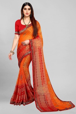 Divastri Printed Bollywood Brasso, Chiffon Saree(Orange)