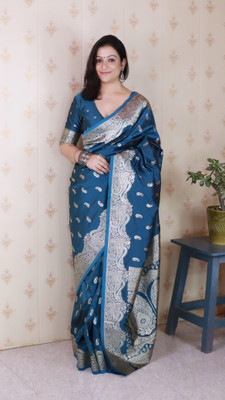 SUDIPTA Woven Banarasi Pure Silk Saree(Blue)