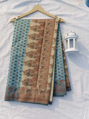 KASHIRATNAM Floral Print, Woven Bollywood Cotton Silk Saree(Blue)