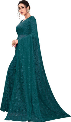 NORAFLEX Solid/Plain Bollywood Net Saree(Dark Green)