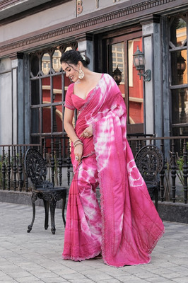 aarohicreation Printed Bollywood Silk Blend Saree(Pink)