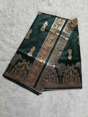 Femili Creation Woven, Temple Border Banarasi Art Silk Saree(Dark Green)