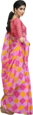 Pbs Prints Checkered Bollywood Chiffon Saree(Pink)