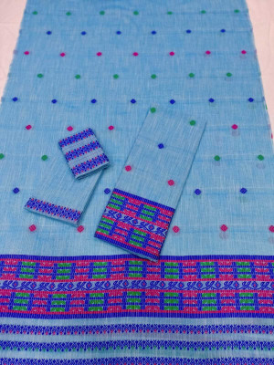 agarval silk mills Woven Mekhela Chador Cotton Blend Saree(Blue)