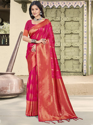 Tasrika Woven Kanjivaram Silk Blend Saree(Pink)
