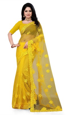 RMV Fashion Embroidered Bollywood Net Saree(Yellow)