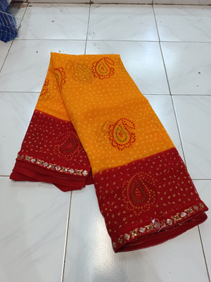 Metro Textiles Printed Bandhani Georgette Saree(Yellow)
