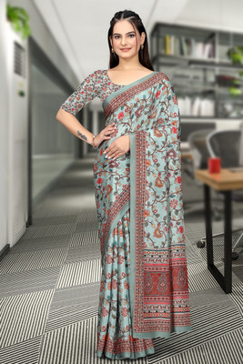 SAADHYA CREATION Embroidered, Solid/Plain Bollywood Crepe Saree(Blue)