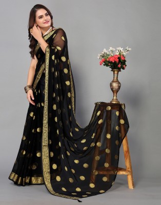 Samah Woven, Embellished, Dyed Bollywood Chiffon Saree(Gold, Black)