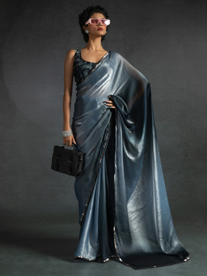 Divastri Embellished Bollywood Satin Saree(Silver)