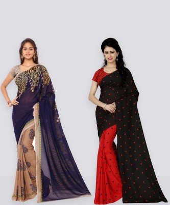 Anand Sarees Polka Print Bollywood Georgette Saree(Pack of 2, Purple, Black)