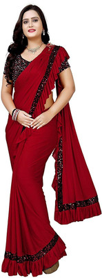 miracletex Embellished Bollywood Lycra Blend Saree(Maroon)