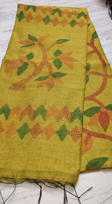 Sandhyatara Printed Handloom Cotton Blend Saree(Yellow)