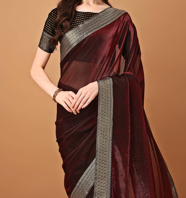DIVYASHAKTI FASHION Solid/Plain Bollywood Silk Blend Saree(Maroon)