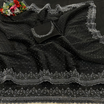 Jennyfab Embellished Bollywood Jimmy choo Saree(Black)