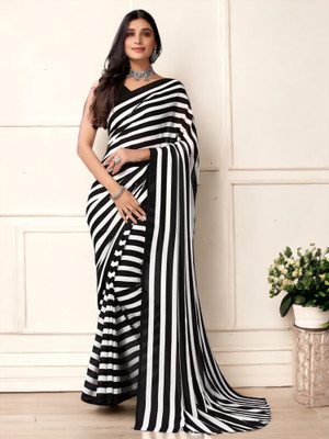 Moda Rapido Striped Bollywood Georgette Saree(Black)