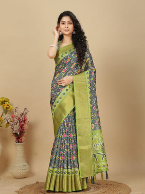 HouseOfCommon Printed, Woven Kanjivaram Art Silk Saree(Multicolor)