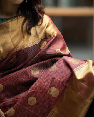KM CREATION Self Design Banarasi Art Silk Saree(Brown)