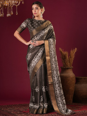 ANOUK Printed Chinnalapattu Silk Blend Saree(Brown)