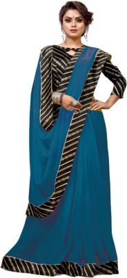 Be4Me.com Solid/Plain Bollywood Georgette Saree(Light Blue)