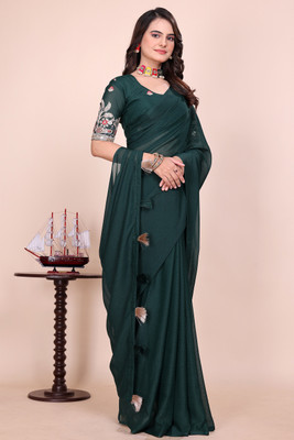 K 5 FASHION Solid/Plain Bollywood Georgette Saree(Dark Green)
