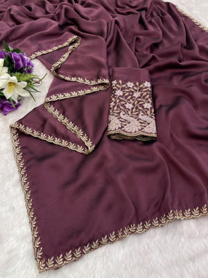 K 5 FASHION Embroidered, Solid/Plain Bollywood Georgette Saree(Multicolor)