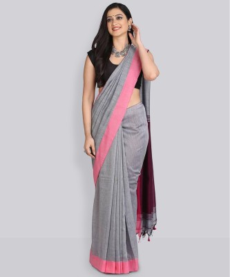 sourav biswas Solid/Plain Handloom Viscose Rayon, Pure Cotton Saree(Grey)