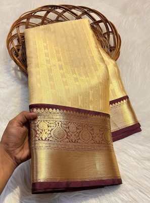 STAR SILK Woven Banarasi Silk Blend Saree(Cream)