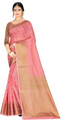 Shopya Woven Kanjivaram Pure Silk, Cotton Silk Saree(Pink)