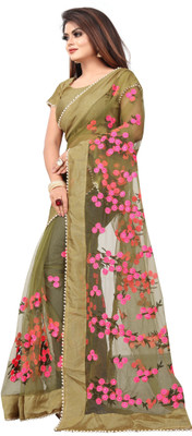RADHE ENTERPRISE Embroidered Bollywood Net Saree(Light Green)