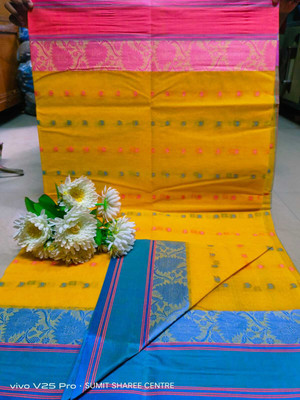 Moumitasaree Solid/Plain Tant Pure Cotton Saree(Light Blue)
