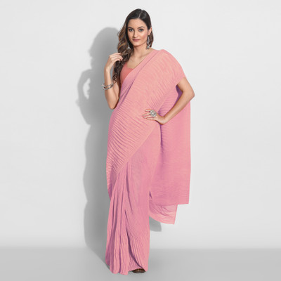 Grubstaker Solid/Plain Bollywood Art Silk Saree(Pink)